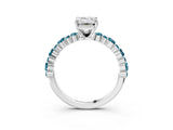 White gold Emerald Cut Diamond Side Stone Solitaire Ring with Round with Blue Topaz side stone and Four-Prong Setting_3