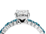White gold Emerald Cut Diamond Side Stone Solitaire Ring with Round with Blue Topaz side stone and Four-Prong Setting_4