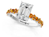 White gold Emerald Cut Diamond Side Stone Solitaire Ring with Round with Citrine side stone and Four-Prong Setting_1