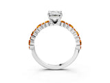 White gold Emerald Cut Diamond Side Stone Solitaire Ring with Round with Citrine side stone and Four-Prong Setting_15