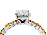 White gold Emerald Cut Diamond Side Stone Solitaire Ring with Round with Citrine side stone and Four-Prong Setting_16