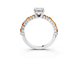 White gold Emerald Cut Diamond Side Stone Solitaire Ring with Round with Citrine side stone and Four-Prong Setting_3