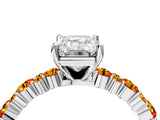 White gold Emerald Cut Diamond Side Stone Solitaire Ring with Round with Citrine side stone and Four-Prong Setting_4