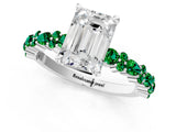 White gold Emerald Cut Diamond Side Stone Solitaire Ring with Round with Emerald side stone and Four-Prong Setting_1