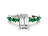 White gold Emerald Cut Diamond Side Stone Solitaire Ring with Round with Emerald side stone and Four-Prong Setting_12