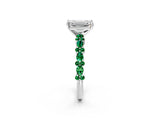 White gold Emerald Cut Diamond Side Stone Solitaire Ring with Round with Emerald side stone and Four-Prong Setting_14