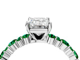 White gold Emerald Cut Diamond Side Stone Solitaire Ring with Round with Emerald side stone and Four-Prong Setting_16