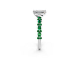 White gold Emerald Cut Diamond Side Stone Solitaire Ring with Round with Emerald side stone and Four-Prong Setting_2