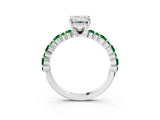 White gold Emerald Cut Diamond Side Stone Solitaire Ring with Round with Emerald side stone and Four-Prong Setting_3