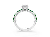 White gold Emerald Cut Diamond Side Stone Solitaire Ring with Round with Emerald side stone and Four-Prong Setting_3