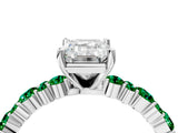 White gold Emerald Cut Diamond Side Stone Solitaire Ring with Round with Emerald side stone and Four-Prong Setting_4