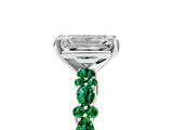 White gold Emerald Cut Diamond Side Stone Solitaire Ring with Round with Emerald side stone and Four-Prong Setting_5