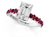 White gold Emerald Cut Diamond Side Stone Solitaire Ring with Round with Garnet side stone and Four-Prong Setting_1