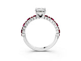 White gold Emerald Cut Diamond Side Stone Solitaire Ring with Round with Garnet side stone and Four-Prong Setting_15