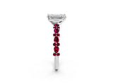 White gold Emerald Cut Diamond Side Stone Solitaire Ring with Round with Garnet side stone and Four-Prong Setting_2