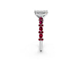 White gold Emerald Cut Diamond Side Stone Solitaire Ring with Round with Garnet side stone and Four-Prong Setting_20