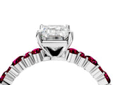 White gold Emerald Cut Diamond Side Stone Solitaire Ring with Round with Garnet side stone and Four-Prong Setting_22