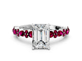White gold Emerald Cut Diamond Side Stone Solitaire Ring with Round with Garnet side stone and Four-Prong Setting_24