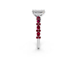 White gold Emerald Cut Diamond Side Stone Solitaire Ring with Round with Garnet side stone and Four-Prong Setting_26