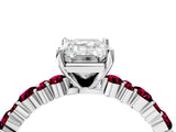 White gold Emerald Cut Diamond Side Stone Solitaire Ring with Round with Garnet side stone and Four-Prong Setting_28