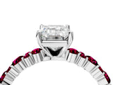 White gold Emerald Cut Diamond Side Stone Solitaire Ring with Round with Garnet side stone and Four-Prong Setting_4
