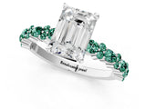 White gold Emerald Cut Diamond Side Stone Solitaire Ring with Round with Green Sapphire side stone and Four-Prong Setting_13