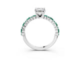 White gold Emerald Cut Diamond Side Stone Solitaire Ring with Round with Green Sapphire side stone and Four-Prong Setting_15