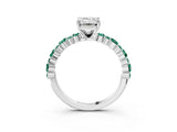 White gold Emerald Cut Diamond Side Stone Solitaire Ring with Round with Green Sapphire side stone and Four-Prong Setting_3