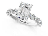 White gold Emerald Cut Diamond Side Stone Solitaire Ring with Round with Moissanite side stone and Four-Prong Setting_1