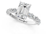White gold Emerald Cut Diamond Side Stone Solitaire Ring with Round with Moissanite side stone and Four-Prong Setting_1
