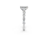 White gold Emerald Cut Diamond Side Stone Solitaire Ring with Round with Moissanite side stone and Four-Prong Setting_2