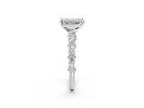 White gold Emerald Cut Diamond Side Stone Solitaire Ring with Round with Moissanite side stone and Four-Prong Setting_2
