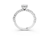 White gold Emerald Cut Diamond Side Stone Solitaire Ring with Round with Moissanite side stone and Four-Prong Setting_3