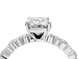 White gold Emerald Cut Diamond Side Stone Solitaire Ring with Round with Moissanite side stone and Four-Prong Setting_4
