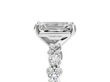 White gold Emerald Cut Diamond Side Stone Solitaire Ring with Round with Moissanite side stone and Four-Prong Setting_5