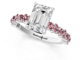 White gold Emerald Cut Diamond Side Stone Solitaire Ring with Round with Morganite side stone and Four-Prong Setting_1