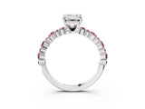 White gold Emerald Cut Diamond Side Stone Solitaire Ring with Round with Morganite side stone and Four-Prong Setting_3