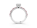 White gold Emerald Cut Diamond Side Stone Solitaire Ring with Round with Morganite side stone and Four-Prong Setting_3