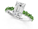 White gold Emerald Cut Diamond Side Stone Solitaire Ring with Round with Peridot side stone and Four-Prong Setting_1