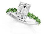 White gold Emerald Cut Diamond Side Stone Solitaire Ring with Round with Peridot side stone and Four-Prong Setting_13