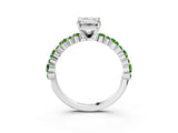 White gold Emerald Cut Diamond Side Stone Solitaire Ring with Round with Peridot side stone and Four-Prong Setting_15