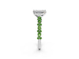 White gold Emerald Cut Diamond Side Stone Solitaire Ring with Round with Peridot side stone and Four-Prong Setting_2