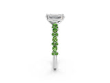 White gold Emerald Cut Diamond Side Stone Solitaire Ring with Round with Peridot side stone and Four-Prong Setting_2
