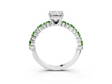 White gold Emerald Cut Diamond Side Stone Solitaire Ring with Round with Peridot side stone and Four-Prong Setting_3
