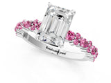 White gold Emerald Cut Diamond Side Stone Solitaire Ring with Round with Pink Sapphire side stone and Four-Prong Setting_1
