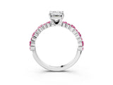 White gold Emerald Cut Diamond Side Stone Solitaire Ring with Round with Pink Sapphire side stone and Four-Prong Setting_15