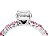 White gold Emerald Cut Diamond Side Stone Solitaire Ring with Round with Pink Sapphire side stone and Four-Prong Setting_16