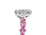 White gold Emerald Cut Diamond Side Stone Solitaire Ring with Round with Pink Sapphire side stone and Four-Prong Setting_17