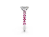 White gold Emerald Cut Diamond Side Stone Solitaire Ring with Round with Pink Sapphire side stone and Four-Prong Setting_2