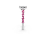 White gold Emerald Cut Diamond Side Stone Solitaire Ring with Round with Pink Sapphire side stone and Four-Prong Setting_2
